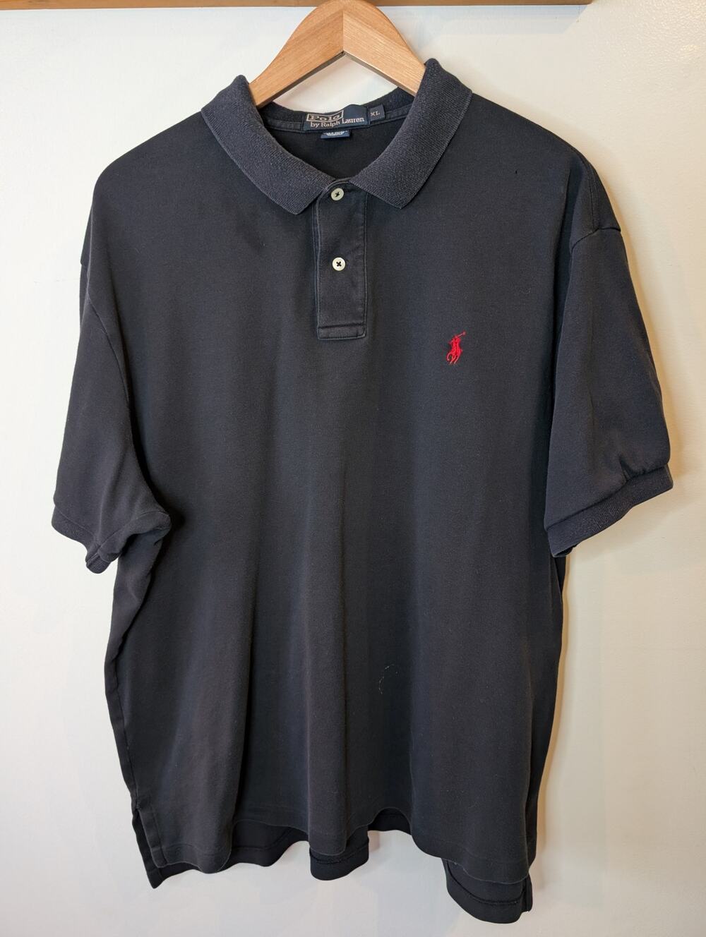 Polo Ralph Lauren Black Pique Polo Shirt Red Pony Emblem Men's XL Cotton